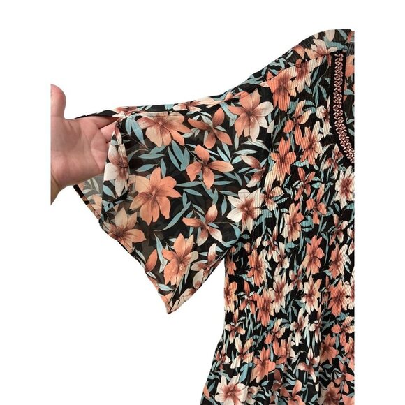 Catherines Floral Blouse Keyhole Beaded Cold Shoulder Size 4X 30-32W - Picture 5 of 6
